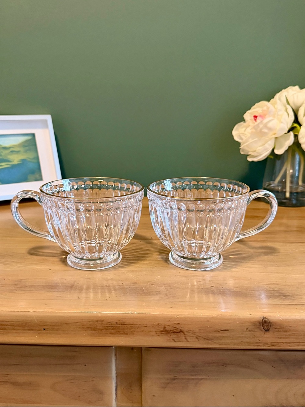 Bicuzat Glass Embossed Gold Rim Mugs Set of 2 15oz